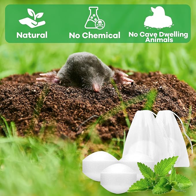 36 Pack Mole Repellent, Long-Lasting Protection for Gardens Yards, Waterproof Rodent Repellent for Gopher, Groundhog, Vole, Chipmunk, Skunk, Armadillo, Outdoor Mole Deterrent, Safe for Humans & Pets