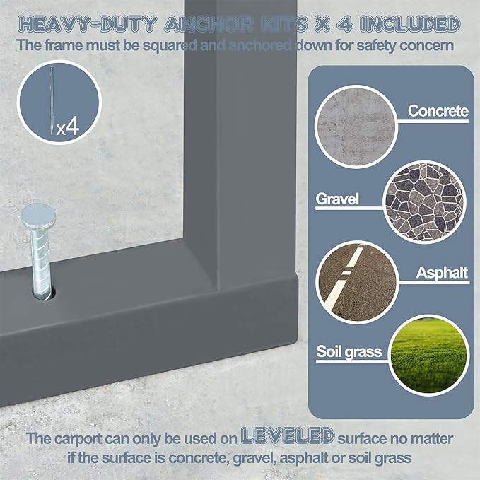 MUPATER 12 x 20 FT Metal Carport Kit, Outdoor Heavy Duty Garage Car Shelter Shade with Metal Roof, Carport Canopy with Frame and Bolts for Car, and Boat, Grey