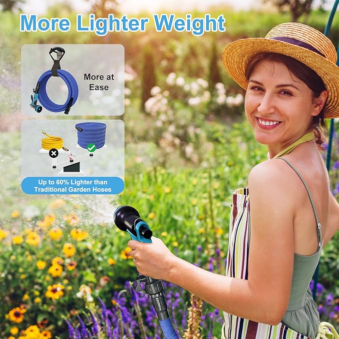 Garden Hose, 2025 Upgraded Non-Expanding Water Hose Sturdy & Lightweight 3/4 Hose, No-Kink, Tough & Flexible Water Pipe, Crush-Proof for Yard, Lawn, Outdoor, Car Wash (Blue, 75FT)