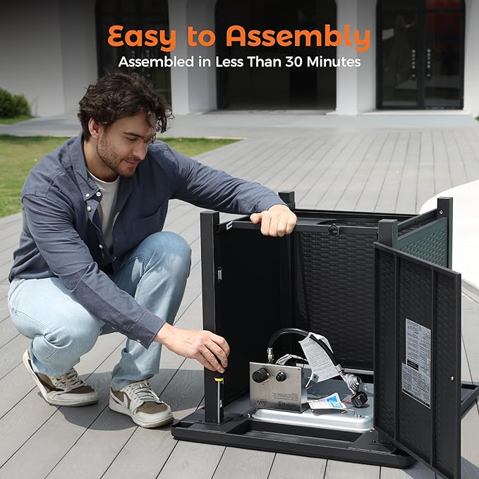 BALI OUTDOORS 50000 BTU Propane Fire Pit with Lid, 28 inch Fire Pit Table Outdoor, Black Firepits for Outside Backyard, Patio