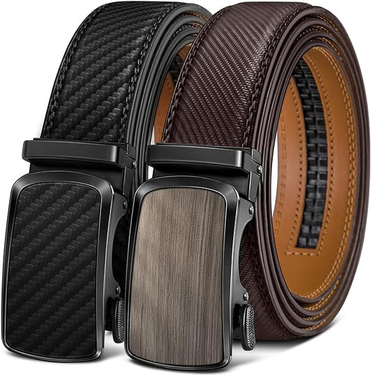 BULLIANT Men's Ratchet Belt 2 Pack-Click Leather Belt Adjustable for Men Gift 1 3/8-Cut for Perfect Fit