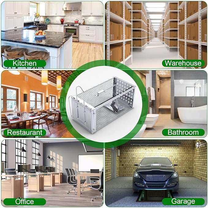 Humane Rat Trap, Single Door Metal Mouse Cage Traps and Other Small Live Animals Cage, Easy to Catch and Release, Work for Indoor Outdoor
