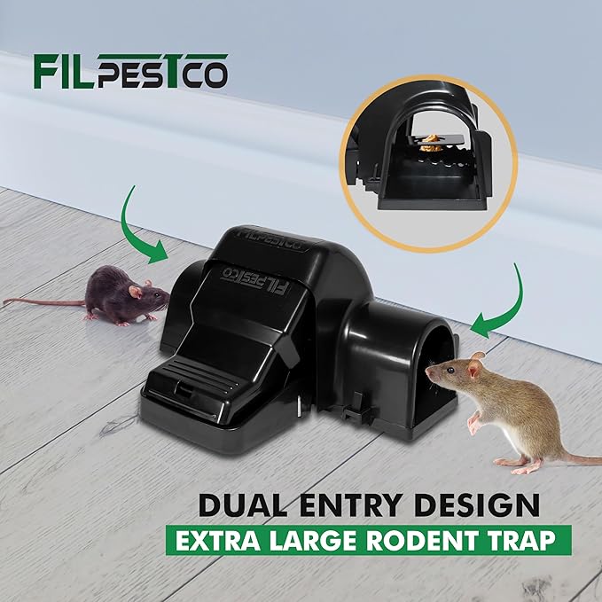 Set of 2 Professional Grade Extra Large Tunnel Rat Snap Traps, Mouse Trap, Reusable Trap, Heavy Duty for Indoor and Outdoor Pest Control Rodent Solutions