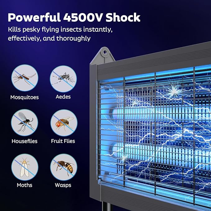 Solar Bug Zapper Outdoor, Mosquito Zapper Waterproof Electric Fly Zapper Rechargeable Mosquito Killer Lamp with 10W Solar Panel, 4500V Cordless Fly Trap for Backyard, Patio, Garden, RV, Camping