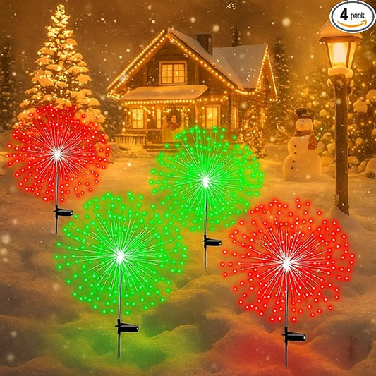 4 Pack Halloween Solar Lights Christmas Solar Firework Lights Outdoor 180 LEDs 8 Modes Waterproof Stake LED Sparkler Decoration Landscape Garden Pathway Patio Walkway Yard Lawn Decor(Red Green)