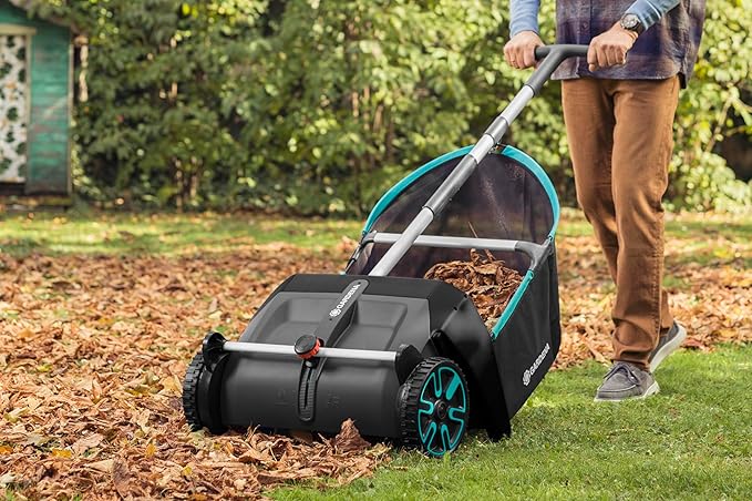 GARDENA (03565) Lawn and Leaf Collector, Durable and Easy to Manuever Push Lawn and Leaf Sweeper with Large Capacity 3.2 cu. ft. Mesh Collection Hopper Bag, 5 Year Warranty