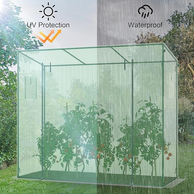 Greenhouse, Phonjoroo Lean to Small Greenhouse w/ 2 Side Windows & Zipper Rolling Door Tomato Greenhouses w/ Thicken PE Cover Outdoor Plant House Portable Small Hot House Winter Storage