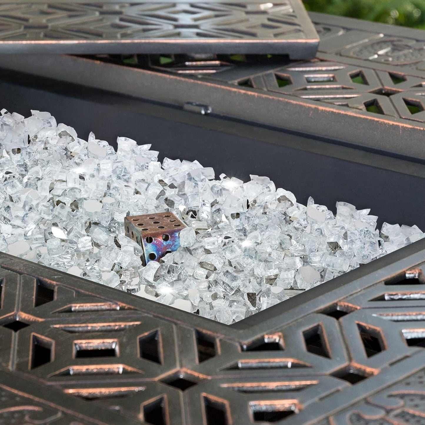 Mr. Fireglass 10 Pounds Fire Glass - 1/2 Inch High Luster Reflective Tempered Glass Rocks for Fireplace Fire Pit Table and Landscaping, Platinum