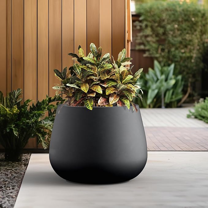 Kante Curva Series Planter, 21.3 Inch Round Concrete Plant Pot with Draiange Hole and Rubber Plug, Suitable for Indoor Plants, Home, Garden, Patio, Black