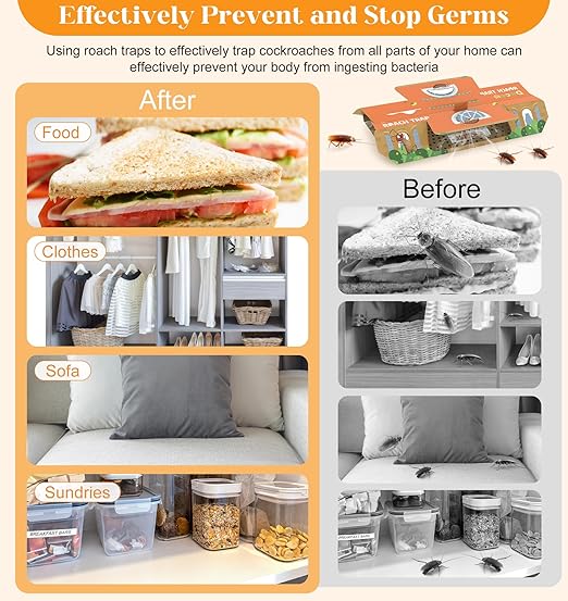 18 Pack Roach Traps Double Buckle Design, Adjustable Inlet & Enhanced Bait Roach Killer Indoor Infestation Cockroach Killer Indoor Home Child & Pet Friendly