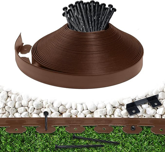 Garden Edging Border,Plastic Edging for Landscaping,Flower Bed, Paver and Lawn Edging Border (2Inchx100FT-2, Brown)