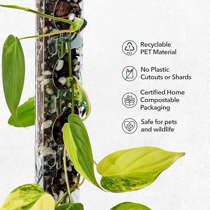 V3 Small GrowPole - Front Opening, Stackable Plastic Moss Poles for Climbing Plants, Monstera Plant Support-Plant Climbing Pole, DIY Plant Support, Works for Philodendron & Anthuriums - 10 Pcs