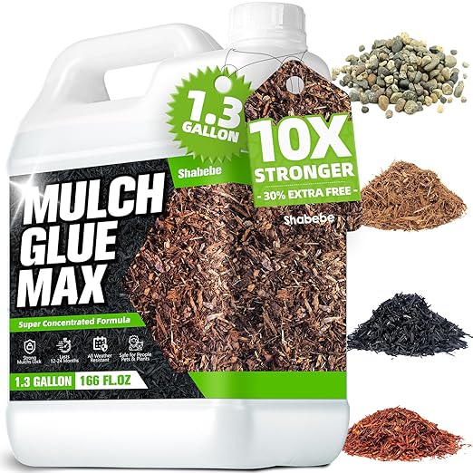 Mulch Glue 1.3 Gallon, Ultra-Stick Rock Glue for Landscaping, Gravel Binder Non-Toxic Rubber Mulch Lock Adhesive, Heavy Rain & Windproof for Gardens, Pea Gravel Stabilizer, Lasts up to 2 Year