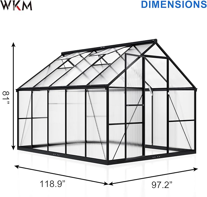 WKM 8x10 FT Greenhouse for Outdoors, Quick-fit Structure Green House with Window for Ventilation, Aluminum Greenhouses for Garden Backyard, Black