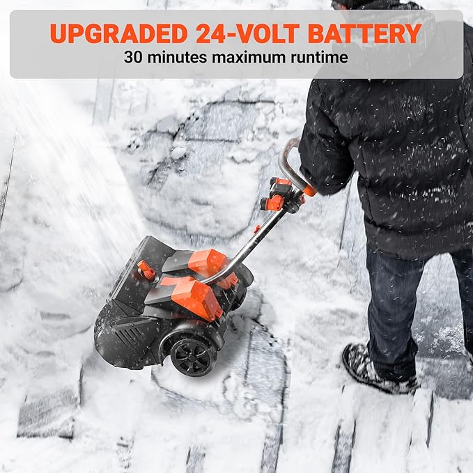 VOLTASK 48V 16-inch Cordless Snow Shovel with Wheels, LED Lights, 2 Batteries & Dual Quick Charger Included