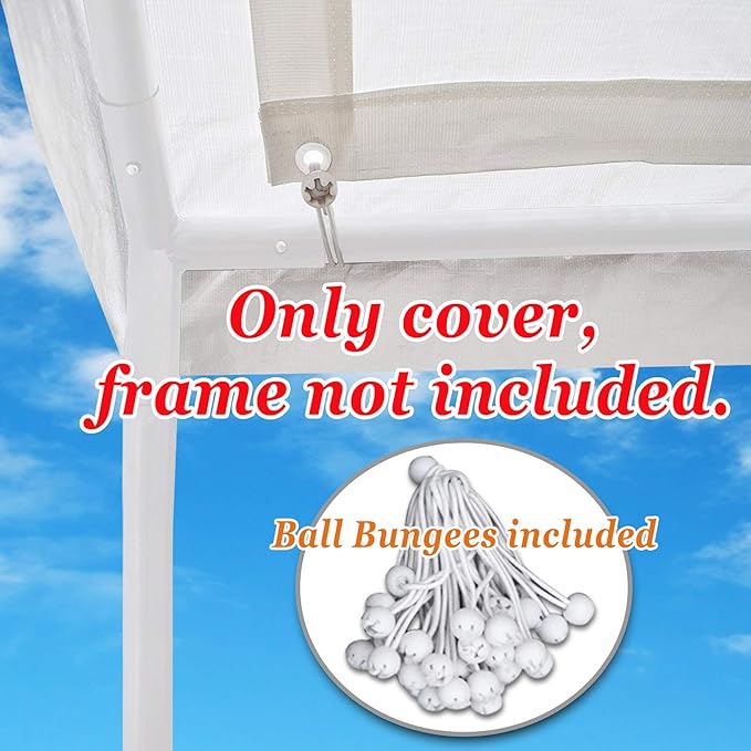 Strong Camel 10'x20' Carport Replacement Canopy Cover for Tent Top Garage Shelter Cover with Ball Bungees (Only Cover, Frame is not Includ (White, 10x20)