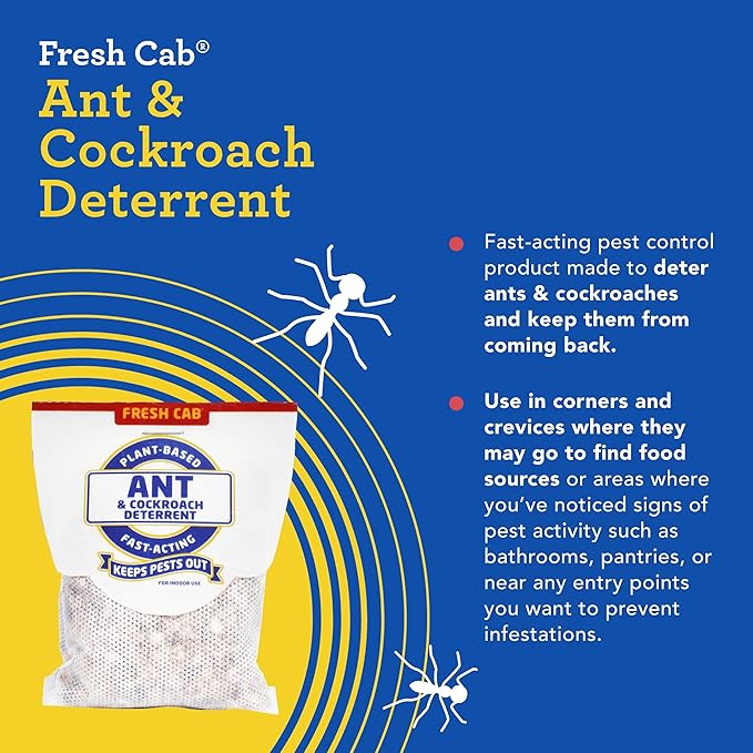 Fresh Cab Ants & Cockroaches Deterrent - Indoor Botanical Pest Control - Safe for Kids & Pets When Used as Directed - Made with Peppermint Essential Oil - 4-Pack