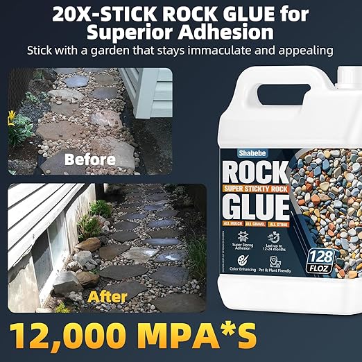 Rock Glue for Landscaping - 1 Gallon Mulch Glue with Grip Max for Strong Adhesion of Rocks, Gravel&Mulch, Long-Lasting Non-Toxic, Fast-Drying & Weather-Resistant Gravel Binder for Pebble, Pine Straw