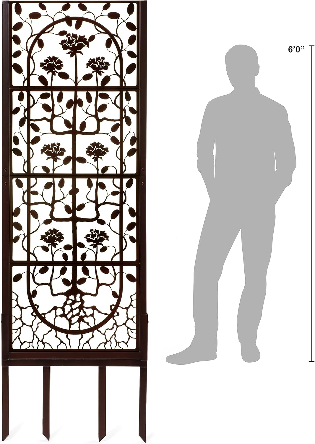 H Potter Garden Trellis Outdoor Privacy Screen Fence for Climbing Plants Patio Deck Large Heavy Duty Decorative Metal Panel for Backyard Flowers Roses Clematis Ivy Freestanding Ground Spikes