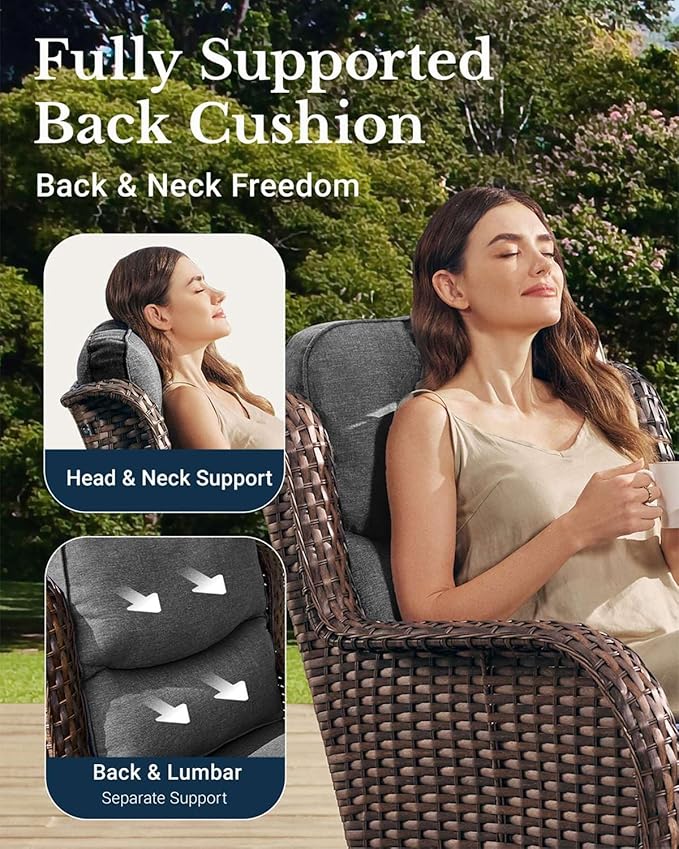 HILLGA Luxury Patio Furniture Set with 6-inch Thick Cushion, Outdoor Loveseat and High Back Swivel Rocker Patio Chairs, 6PCS Wicker Conversation Set for Deck Yard and Poolside, Dark Grey (V2)