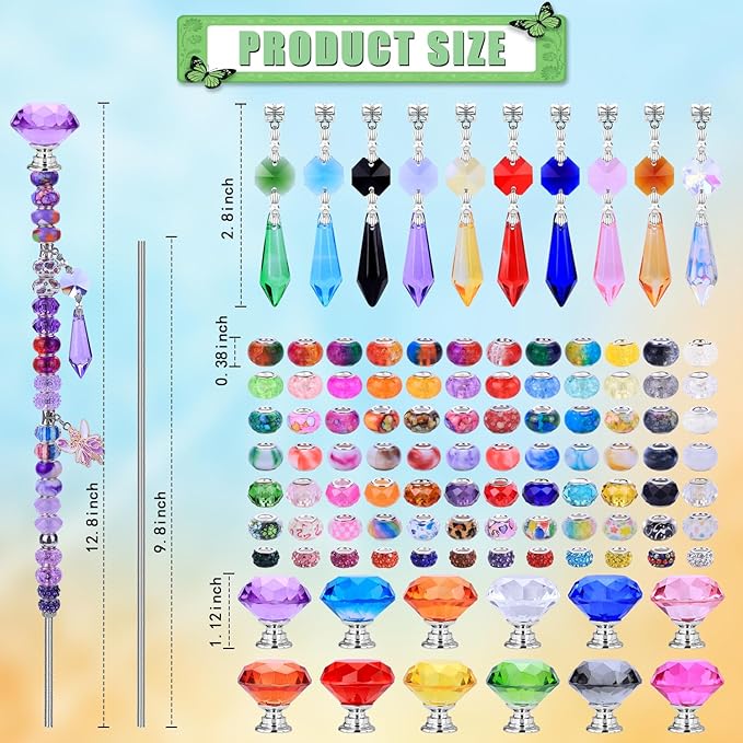 VICTLOV Crystal Suncatcher Making Kit, European Large Hole Beads, Snowflakes, Butterflies, Glass Balls for Garden Decoration, DIY Outdoor Hanging Ornaments (407Pcs Diamond+Pendant C)