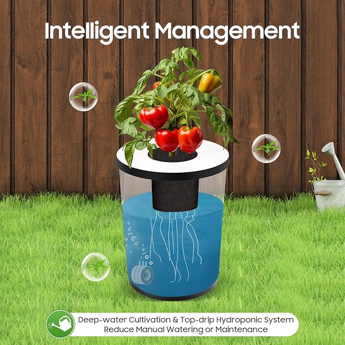 DWC Hydroponics Grow System, 6 Hydroponics Grow Bucket 20L DWC Recirculating Deep Water Culture 6 Air Stones for Indoor/Outdoor Leafy Vegetables