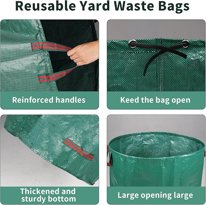 3 PackYard Waste Bags 72 Gallon Lawn and Leaf Bags, Reusable Heavy Duty Garden Bags for Collecting Leaves, Waste Container for Clean Up Outdoor Debris Leaves Grass Clippings