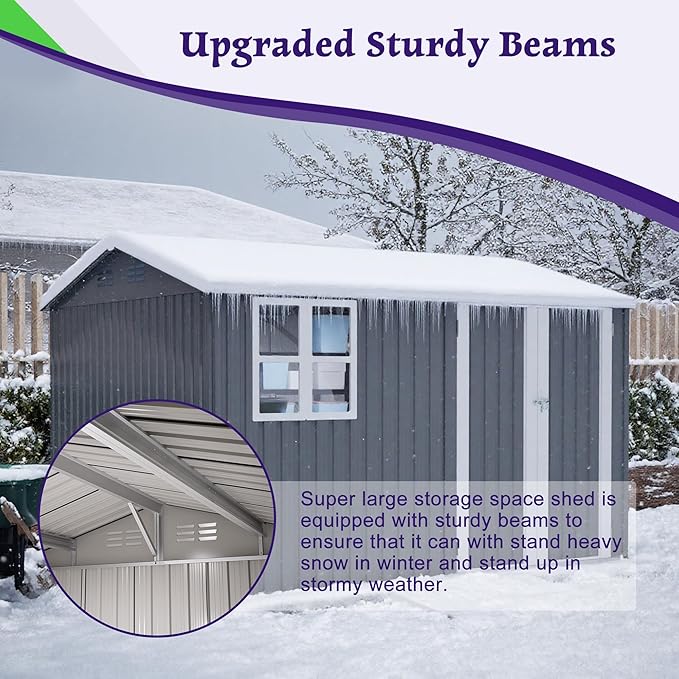 10X8 FT Outdoor Storage Shed,Metal Shed W/Window,Floor Frame & Lockable Swing Door,Garden Tool House W/ 4 Air Vents & Sloped Roof,for Backyard Patio Lawn,Gray