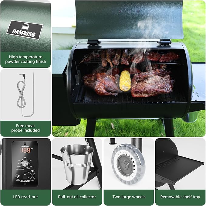 Pellet Grill Smoker 8 In 1 Outdoor Wood Electric Pellet BBQ Grill With PID Temperature Control And Meat Probe 456 Sq.In Removable Cooking Area Easy Clean