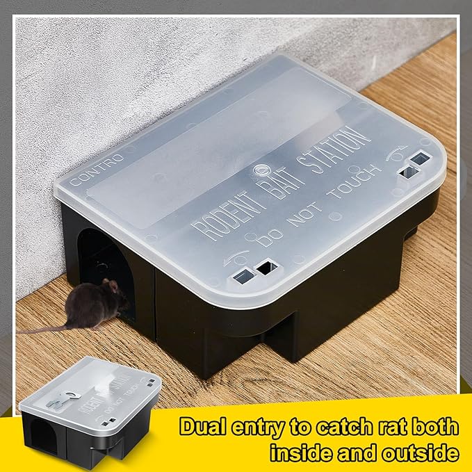 Qualirey 2 Pcs Rat Bait Station 8.86 x 7.28 x 3.62 Inches Rat Traps with Openable Lid, Blocks Boxes with Keys for Big Mouse, Keeps Children and Pets Safe Indoor & Outdoor, Bait Not Included (Clear)
