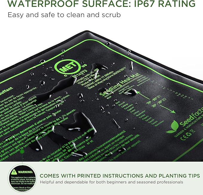 Seedfactor 48" x 20" MET Certified Seedling Heat Mat and Digital Thermostat Combo Set