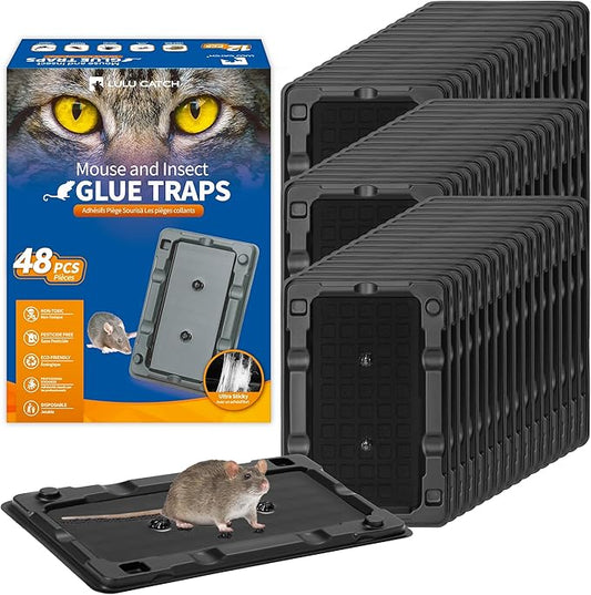 LULUCATCH Mouse & Insect Glue Traps, 48 Pack Adhesive Glue Traps, Pre-Baited Heavy Duty Non-Toxic Bulk Mouse Traps Indoor for Small Mice, Insects, Rodent, Bug, Easy to Use Pet Safe