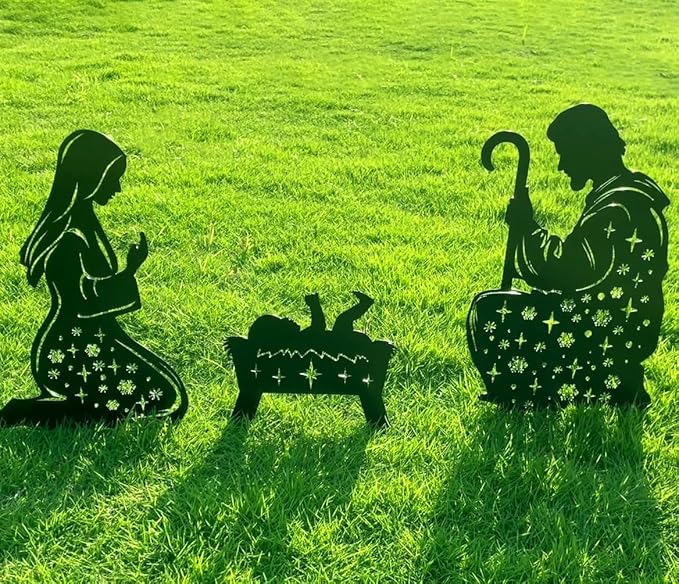 Metal Nativity Scene Outdoor Christmas Decorations, 17” Nativity Silhouette Outdoor Nativity Scene Set, Weather Resistant Outside Nativity Scene Outdoor Yard Stakes for Yard Lawn Garden Pathway