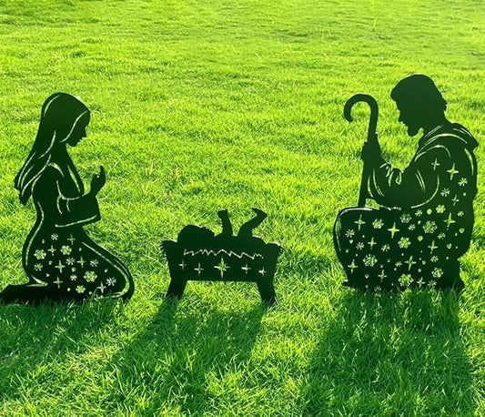 Metal Nativity Scene Outdoor Christmas Decorations, 17” Nativity Silhouette Outdoor Nativity Scene Set, Weather Resistant Outside Nativity Scene Outdoor Yard Stakes for Yard Lawn Garden Pathway