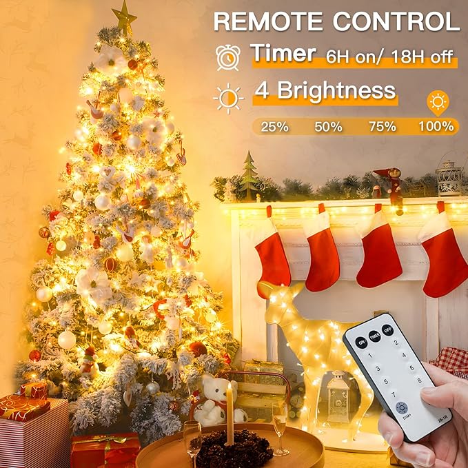 suddus Indoor String Lights with Remote, Warm White Christmas Lights Plug in with Timer, 33ft 100 LED Twinkle Fairy Lights for Bedroom Xmas Tree Wreath Patio Garden Party Outdoor Decorations