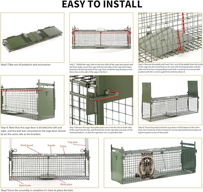 26" 2-Door Live Animal Traps for Stray Cats up to 5.5 pounds, Raccoons, Squirrel, Skunk, Mole, Groundhog, Armadillo, Rabbit, with Pedal Triggers