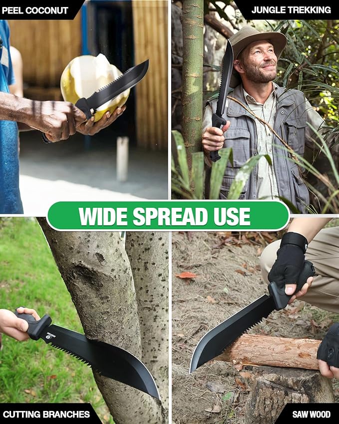 Mossy Oak Machete with Saw, 16" Sharp Machete with Sheath, Ergonomic No-Slip Handle for Bushcraft, Outdoor Hunting, Garden Cutting Small Trees and Yard Work