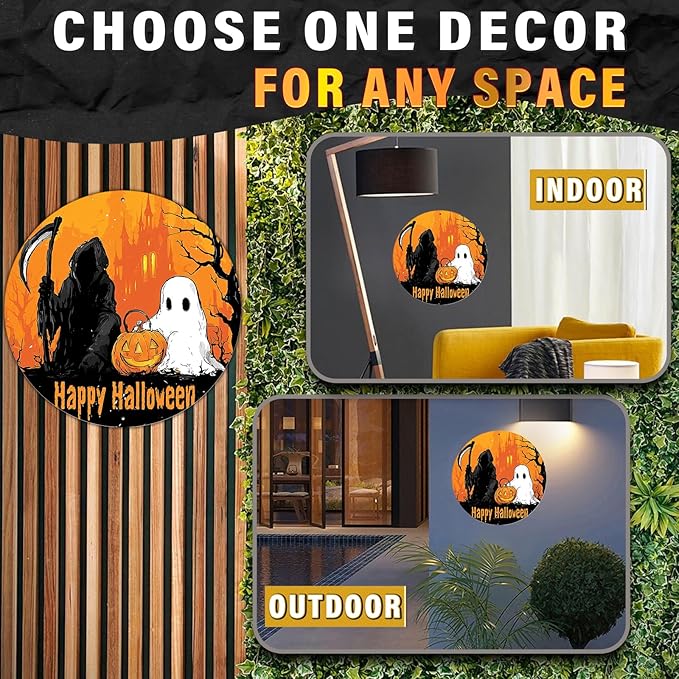 PEACHGARDEN Happy Halloween Round Metal Tin Sign Gothic Decor Vintage Wall Art Retro 8x8inch