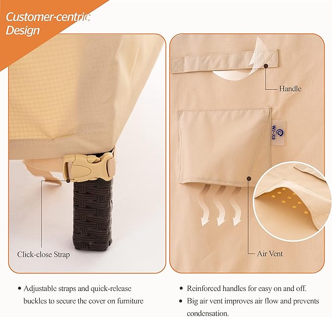 Patio Chair Cover, Outdoor Lounge Cover, Heavy Duty, Waterproof Lawn Chair Covers, 43W x 42D x 42H, Beige, 2-Pack