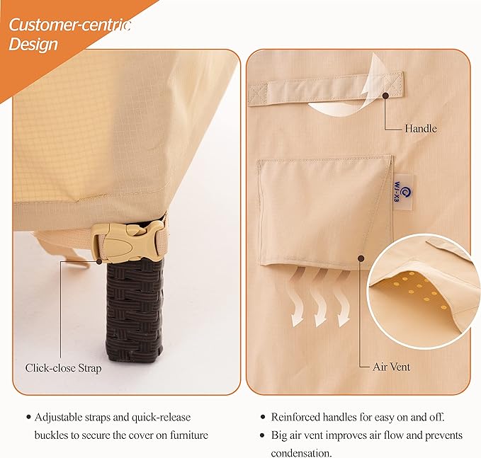 Stackable Patio Chair Cover, Heavy Duty, Wind Resistant and Waterproof Outdoor Lawn Patio Chair Covers, 28W x 36D x 45H, (4-6 Stacked Chairs), Beige, 1-Pack