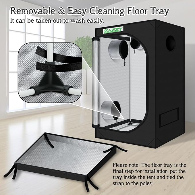 zazzy Grow Tent, 24"x36"x60" Hydroponic Grow Room Reflective Mylar Grow Tent with Window & Floor Tray for Indoor Plant Growing