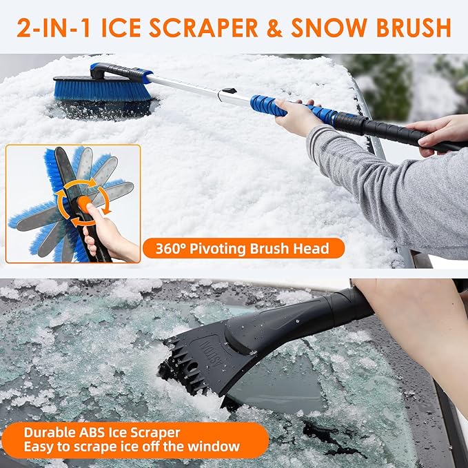 AstroAI 47.2" Ice Scrapers for Car Windshield and Extendable Snow Scraper with Foam Grip and 360° Pivoting Brush Head for Christmas Car Auto Truck SUV(Blue)