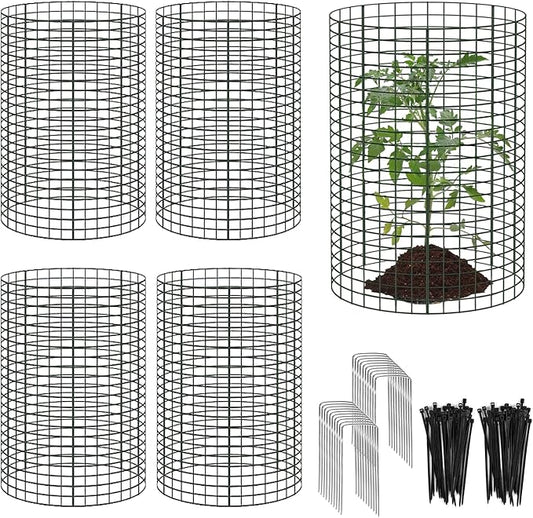 15 Pcs Large Wire Plant Protector from Animals, 5 Pack 24" H X 12" Dia Metal Plant Cage Chicken Wire Cloche with Ground Stakes and Nylon Tie to Keep Animals Out, Garden Protection Bunny Barricade