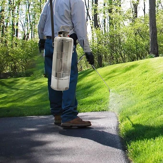 3 Gallon Stainless Steel Sprayer Hand Pump Sprayer with Pressure Gauge Safety Valve Adjustable Nozzle for Gardening Lawn and Cleaning