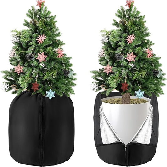 2 Pcs Plant Pot Winter Covers Protection - Potted Plant Freeze Protection Frost Jacket with Zipper Drawstring to Keep Outdoor Plants Flowers Shrubs Trees Warm (25.6" D x 19.7" H - Black)