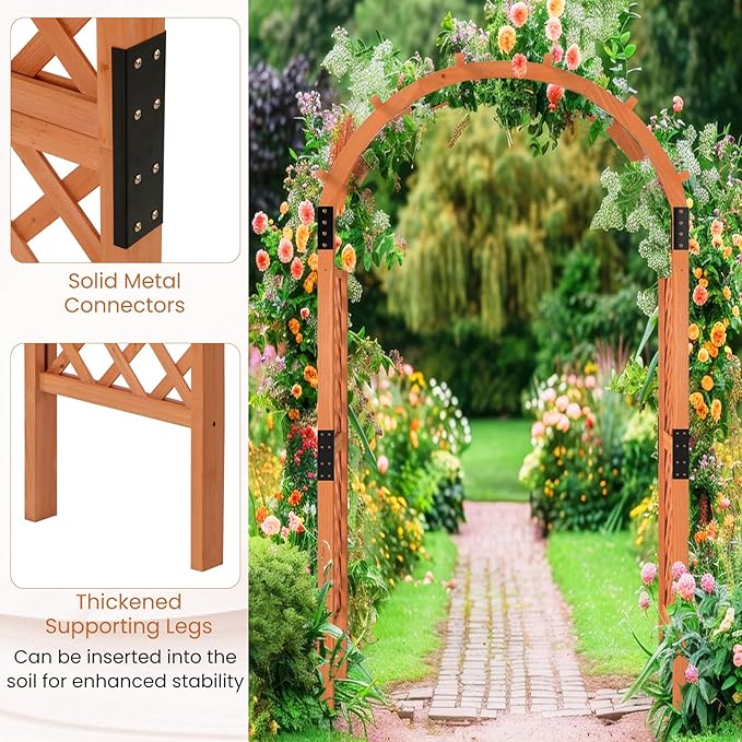 Giantex 7.7FT Wooden Garden Arbor Trellis, Outdoor Pergola Arch with Climbing Plant Support, Wood Wedding Arch for Ceremony, Pathway, Birthday Party, Garden Décor, Weather-Resistant, Easy Assembly