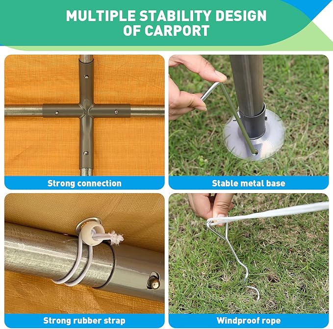 12x20 Ft Heavy Duty Carport, Portable Garage with Doors, Ventilated Windows, Waterproof and UV Resistant Carport Canopy for Cars, Boats, Suvs, Yellow