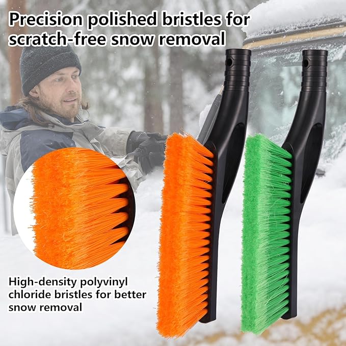 2 Pack Car Snow Brush with Ice Scrapers, 27 Inch Snow Remover for Car Windshield and Door, Detachable Ice Shovel Tool with Ergonomic Foam Grip, Winter Accessories for Car