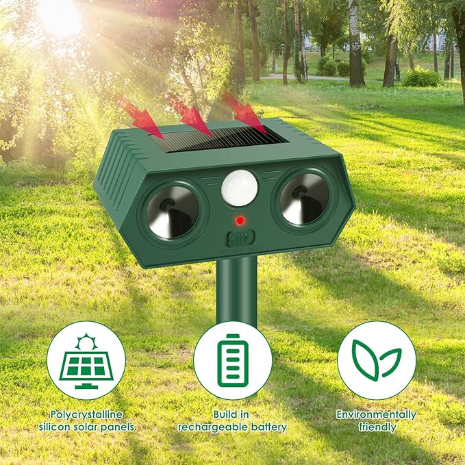 2025 Racoon Squirrel Sonic Fortress Pro Rabbit Repellent Outdoor, Solar Ultrasonic Animal Repeller Deer Deterrent with Motion Sensor to Scare Cat Dog Skunk Out of Garden Farm Yard(4Pack)