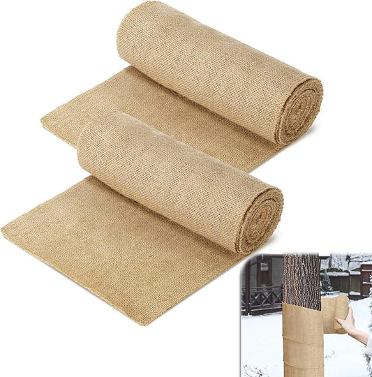 ANPHSIN Natural Burlap Tree Wraps - 7.8in × 9.8ft Winter Burlap Rolls, Tree Trunk Guard Wrap, Plants Antifreeze Bandage to Protect Bark & Keep Plants Warm, 2 Rolls